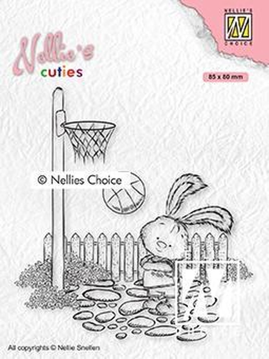 NCCS006 Stempel Nellie Snellen - Nellies Cuties - Clearstamp - konijn of haas speelt basketbal - kinderen